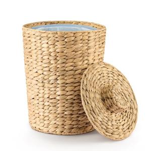 Tidita 1.3 Gallons Wicker Woven Waste Basket with Lid - Water Hyacinth Trash Can for Office Garbage - Handwoven WasteBaskets for Bedroom, Bathroom, Kitchen, Living Room - Seagrass Storage Trashcan