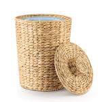 Tidita 1.3 Gallons Wicker Woven Waste Basket with Lid - Water Hyacinth Trash Can for Office Garbage - Handwoven WasteBaskets for Bedroom, Bathroom, Kitchen, Living Room - Seagrass Storage Trashcan