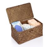 Sumnacon Wicker Basket with Lid Rectangle Woven Baskets for Toiletries Tampon Storage,Wicker Storage Basket with Lid,Decorative Seagrass Storage Baskets for Shelf Bathroom Toilet Table, Coffee