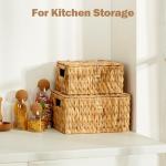 Edergoo Wicker Basket with Lid, Water Hyacinth Storage Baskets for Shelves, Large & Small Storage Basket with Lid and Built-in Handles, Hand Woven Hyacinth Baskets 2 Pack