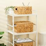 Edergoo Wicker Basket with Lid, Water Hyacinth Storage Baskets for Shelves, Large & Small Storage Basket with Lid and Built-in Handles, Hand Woven Hyacinth Baskets 2 Pack