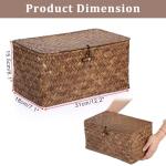 Sumnacon Wicker Basket with Lid Rectangle Woven Baskets for Toiletries Tampon Storage,Wicker Storage Basket with Lid,Decorative Seagrass Storage Baskets for Shelf Bathroom Toilet Table, Coffee