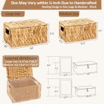 Edergoo Wicker Basket with Lid, Water Hyacinth Storage Baskets for Shelves, Large & Small Storage Basket with Lid and Built-in Handles, Hand Woven Hyacinth Baskets 2 Pack