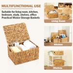 Edergoo Wicker Basket with Lid, Water Hyacinth Storage Baskets for Shelves, Large & Small Storage Basket with Lid and Built-in Handles, Hand Woven Hyacinth Baskets 2 Pack