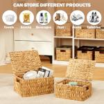 Edergoo Wicker Basket with Lid, Water Hyacinth Storage Baskets for Shelves, Large & Small Storage Basket with Lid and Built-in Handles, Hand Woven Hyacinth Baskets 2 Pack