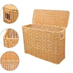 Acdogeer Wicker Storage Baskets with Lids, Natural Narrow Rattan Magazine Holder, Weave Sundries Basket, Woven Storage Container, for Home Office, Toy Storage Basket, Laundry Holder Newspaper