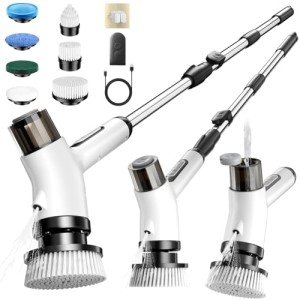 Wikihhome Electric Spin Scrubber,Cordless 2 Speeds Shower Scrubber with Foam &Remote Control,IPX7 Waterproof Adjustable Electric Scrubber for Cleaning with 7 Replaceable Brush for Bathroom Kitchen Car