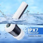 PUFTEM Electric Spin Scrubber, Cordless Shower Scrubber with Battery Level Display, 2 Speeds Electric Scrubber for Cleaning with 6 Replaceable Heads, Cleaning Brush for Bathroom/Sink/Window