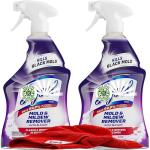 Mold and Mildew Remover with Bleach, 2 Pack Bathroom Cleaner Spray, Whitens and Removes Soap Scum and Stains on Tiles, Grout, Bathtubs, Toilets, Sinks, 32 oz. Each Plus Microfiber Cleaning Cloth