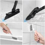 Qaestfy Grout Brush with Long Handle for Cleaning, Stiff Bristles Handheld Tile Scrub Brush, V-Shape Crevice Cleaning Brush for Floor Deep Cleaning
