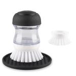 OYV Soap Dispensing Palm Brush, Dish Brush Set with Silicone Drip Tray and One Refill, Kitchen Dish Scrub Brush for Cleaning Pots, Pans, Sinks