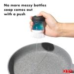 OYV Soap Dispensing Palm Brush, Dish Brush Set with Silicone Drip Tray and One Refill, Kitchen Dish Scrub Brush for Cleaning Pots, Pans, Sinks