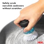 OYV Soap Dispensing Palm Brush, Dish Brush Set with Silicone Drip Tray and One Refill, Kitchen Dish Scrub Brush for Cleaning Pots, Pans, Sinks