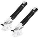 SUBEKYU Dish Brushes with Soap Dispenser, Kitchen Dish Scrubber Brushes with Handle, Dishwashing Cleaning Scrubbers for Dishes/Pans/Pots, Black, 2Pack