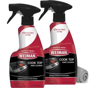 Weiman Glass Cooktop Cleaner & Polish For Daily Use on Ceramic, Induction Stove Top, Removes Grease & Oily Residue, Streak Free Shine, 12 oz, 2 Pack, Micro Fiber Buffing Towel