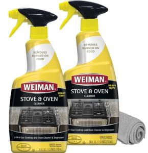 Weiman Heavy Duty Stove and Oven Cleaner and Degreaser for Glass, Ceramic Cooktops, BBQ grill grates - 2 Pack, 24 Oz w/MicroFiber Towel