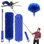 Buysenton Microfibre Duster With 100" Telescopic Extension Pole Kit for High Ceilings, Cleaning Fan Cobweb, Reusable and Washable Lightweight for Ceiling Fan Webs, Blinds