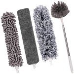 Tiumso Microfiber Feather Duster 5-in-1 Kit, Dusters for Cleaning, Duster with Extension Pole 100 Inches, Cobweb Duster, Microfiber Dusters for High Ceilings and Fans, Blinds, Cars and Furniture
