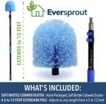 EVERSPROUT 5-to-12 Foot Cobweb Duster with Extension Pole Combo (20 Ft Reach, Medium-Stiff Bristles), Spider Web Brush with Pole - Hand-Packaged, Lightweight, 3-Stage Aluminum Pole