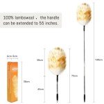 NEWONG Extendable Lambswool Duster 30-55inch with Aluminium Alloy Handle, Natural Long Feather Duster for Cleaning Fans, Ceiling, Bookshelevs, for Home&Office