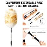 NEWONG Extendable Lambswool Duster 30-55inch with Aluminium Alloy Handle, Natural Long Feather Duster for Cleaning Fans, Ceiling, Bookshelevs, for Home&Office