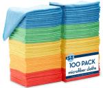 S&T INC. 100 Pack Microfiber Cleaning Cloth, Bulk Towels for Home, Reusable Microfiber Towels for Cars, Cleaning Rags, Assorted, 11.5 Inches x 11.5 Inches, 100 Count