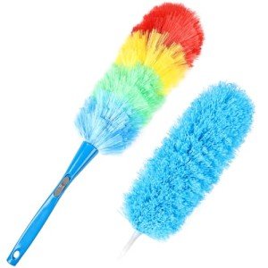 iHUFeather Rainbow Static Duster 24inch Reusable Microfiber Electrostatic Dusters with 2 Beandable and Washable Duster Head for Cleaning Home, Office, Car
