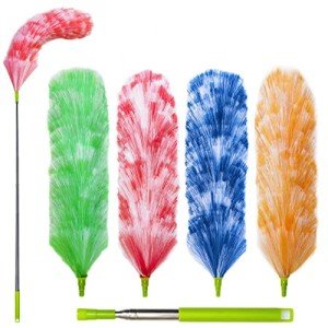 4 Pack Washable Electrostatic Duster, Extendable Pole 25" to 55", Feather Duster for Cleaning, Electrostatic Feather Duster