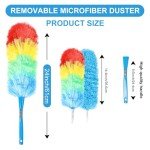 iHUFeather Rainbow Static Duster 24inch Reusable Microfiber Electrostatic Dusters with 2 Beandable and Washable Duster Head for Cleaning Home, Office, Car