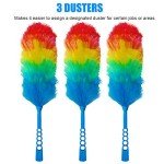 Tockrop 3 Pack Upgrade 19” Rainbow Static Feather Duster with Beandable and Washable Head - More Fibers Bigger Head Less Loss of Fiber