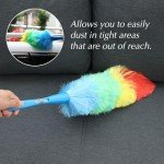 iHUFeather Rainbow Static Duster 24inch Reusable Microfiber Electrostatic Dusters with 2 Beandable and Washable Duster Head for Cleaning Home, Office, Car