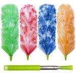4 Pack Washable Electrostatic Duster, Extendable Pole 25" to 55", Feather Duster for Cleaning, Electrostatic Feather Duster