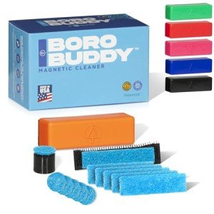 SNOWTREE - BoroBuddy Pro Magnetic Glass Cleaner | Cleans Hard to Reach Stains on Glass, Ceramic, Metal Pieces of All Shapes & Sizes | Glass Pieces, Bottles, Glassware | Free Scrubber Pads | Tangerine