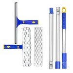 ITTAR Window Squeegee Cleaner Kit, Rotatable Rubber Squeegee and Microfiber Scrubber-2 Pads, Washing kit with 60" Telescopic Stainlees Steel Pole, Window Cleaning Tool for Home Shower Car Windshield