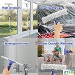 ITTAR Window Squeegee Cleaner Kit, Rotatable Rubber Squeegee and Microfiber Scrubber-2 Pads, Washing kit with 60" Telescopic Stainlees Steel Pole, Window Cleaning Tool for Home Shower Car Windshield