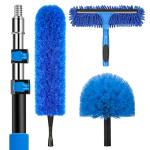 20 Feet High Reach Duster Kit with 5-12 Ft Extension Pole, Cobweb Duster with Telescoping Pole, Window Squeegee with Scrubber, Spider Web Brush, High Ceiling Fan Duster for High Window, Interior Roof