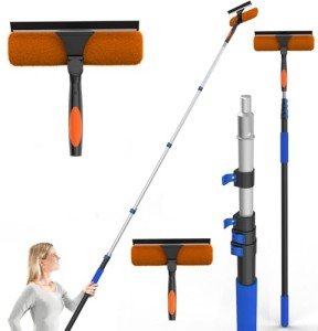 SKGPOLE Squeegee for Window Cleaning Kit with 5-19 Foot Telescoping Extension Pole (26+ Foot Reach), 2 in 1 Window Squeegee, Aluminum Telescopic Extension Pole for Window, Car, Shower Glass Door