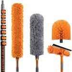 36 Foot High Reach Duster Kit with 5-30 ft Extension Pole // High Ceiling Dusting and Window Cleaning Kit with Telescopic Pole // Window Washer & Squeegee, Cobweb Duster, Fan Blade and Feather Dusters