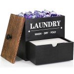 Dryer Sheet Holder with Drawer and Lid, Wood Dryer Sheet Dispenser and Laundry Pods Container for Laundry Room Organization and Storage, Laundry Pod Holder Wall Mount for Laundry Room Decor (Black)