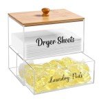 VOTLEVT Acrylic Laundry Pods Contianer and Dryer Sheet Holder Set with Bamboo Lid, Dishwasher Pods Container, Laundry Pods Holder, Laundry Soap Organizer, Laundry Room Organization and Storage