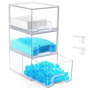 VEGEVIGI Laundry Pods Container and Laundry Detergent Powder Container Set, Dishwasher Pods Holder Set, Dryer Sheet Holder, Laundry Room Organization and Storage for Booster Beads, 3 PACK