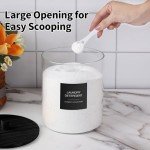 Glass Jars and Acrylic Dryer Sheet Holder, Laundry Pods Container with Bamboo Lid and 27 Labels, Powder Detergent Containers for Laundry Room Organization, Storage Jars Set (3 Pack, Black)