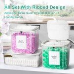 VIMERPA Laundry Pods Container, 3 Pack Laundry Powder Dispenser and Dryer Sheet Holder for Laundry Room Organization Decor, Ribbed Plastic Laundry Pod Beads Detergent Containers for Storage