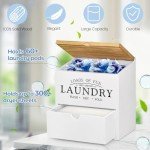 Dryer Sheet Container for Laundry Room Organization, Laundry Pods Container with Lid and Drawer, Laundry Detergent Dispenser Organizer Box, Wood Dryer Sheet Holder for Laundry Room Decor (White)