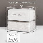 Dryer Sheet Holder, Dispenser, Acrylic Dryer Sheet Container Box for Laundry Room Organization, Storage Dryer and Fabric Sheet, Dryer Balls, Clothes Pins, Laundry Pods