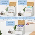 Dryer Sheet Container for Laundry Room Organization, Laundry Pods Container with Lid and Drawer, Laundry Detergent Dispenser Organizer Box, Wood Dryer Sheet Holder for Laundry Room Decor (White)