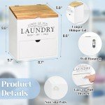 Dryer Sheet Container for Laundry Room Organization, Laundry Pods Container with Lid and Drawer, Laundry Detergent Dispenser Organizer Box, Wood Dryer Sheet Holder for Laundry Room Decor (White)