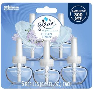 Glade PlugIns Refills Air Freshener, Scented and Essential Oils for Home and Bathroom, Clean Linen, 3.35 Fl Oz, 5 Count