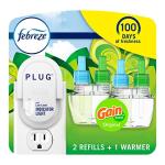 Febreze Plug In Air Freshener, Odor-Fighting Scented Oil Starter Kit, Air Fresheners for Home and Bathroom and Kitchen, Long Lasting for Strong Odors, Gain Original Scent, Warmer + 2 Refill