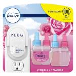 Febreze Plug In Air Freshener, Odor-Fighting Scented Oil Starter Kit, Air Fresheners for Home and Bathroom and Kitchen, Long Lasting for Strong Odors, Downy April Fresh Scent, Warmer + 2 Refill